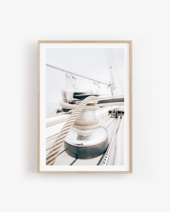 Neutral Nautical Wall Art: Minimal Sailboat Rope Photography for Coastal Homes