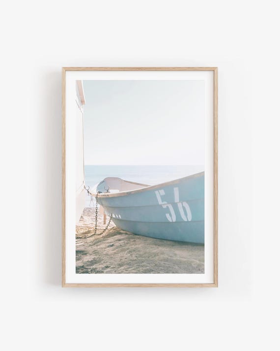 Blue Boat Photography Print - San Clemente Beach Coastal Wall Art