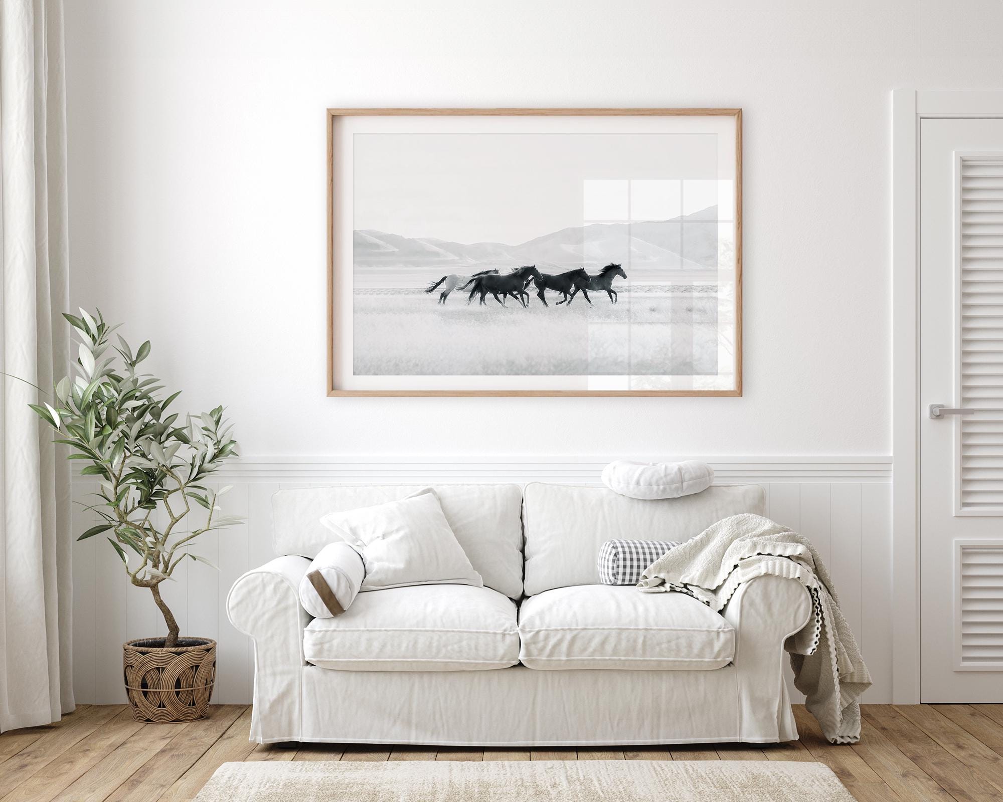 Black and White Wild Horses Wall Art - Western Desert Photography Print ...