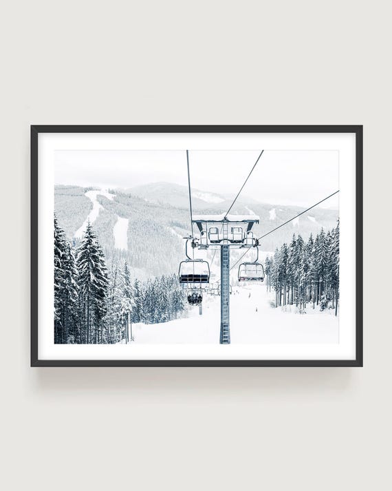 Ski Lift Winter Landscape Print - Alpine Mountain Photography, Framed or Unframed