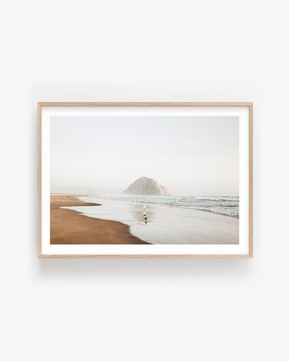 Morro Bay California Beach Print, Neutral Coastal Wall Art, Framed or Unframed