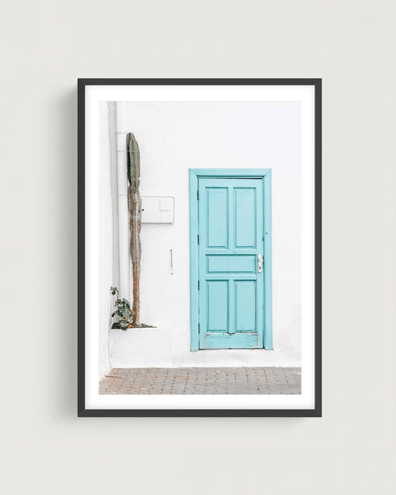Blue Door Wall Art: Mediterranean Rustic Door Photography Print, Coastal Minimalist Decor