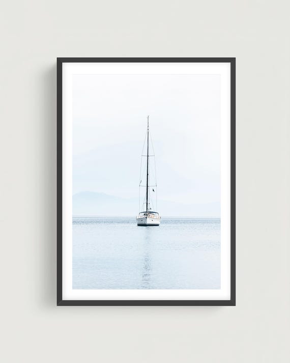 Minimalist Sailboat Wall Art - Neutral Blue Nautical Photography Print