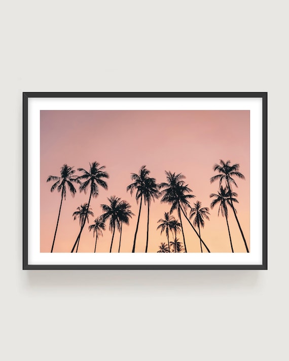 Hawaii Sunset Palm Tree Wall Art - Extra Large Coastal Photography Print