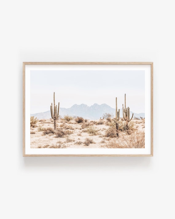 Four Peaks Arizona Desert Fine Art Print, Saguaro Cactus Boho Landscape Wall Art