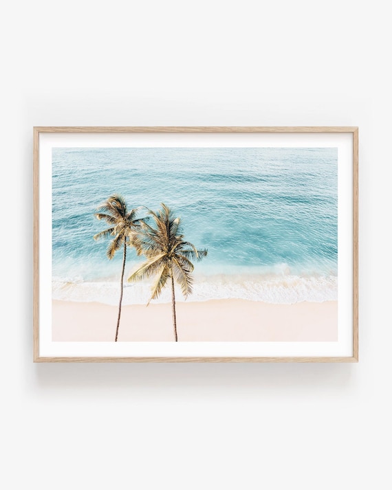 Minimalist Beach Wall Art - Tropical Palms and Ocean Photography Print