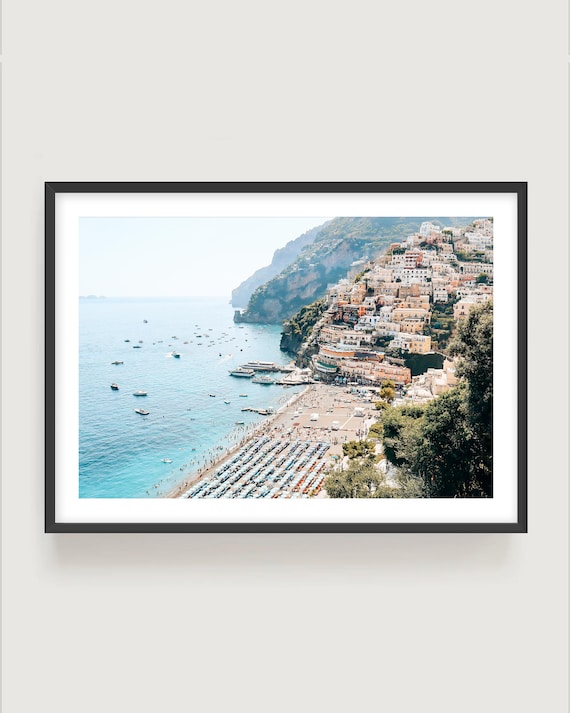Amalfi Coast Beach Wall Art: Positano Beach Aerial Photography, Italy Coastal Print