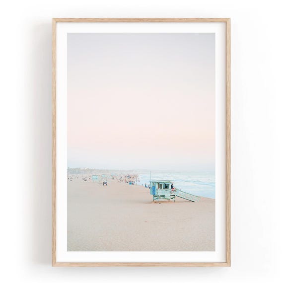 Santa Monica Beach Print, Coastal California Fine Art Photography, Minimalist Blush Sunset Wall Art