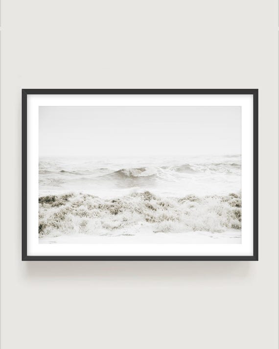 Ocean Photography Wall Art - Neutral Minimalist Coastal Print, Moody Hues Fine Art