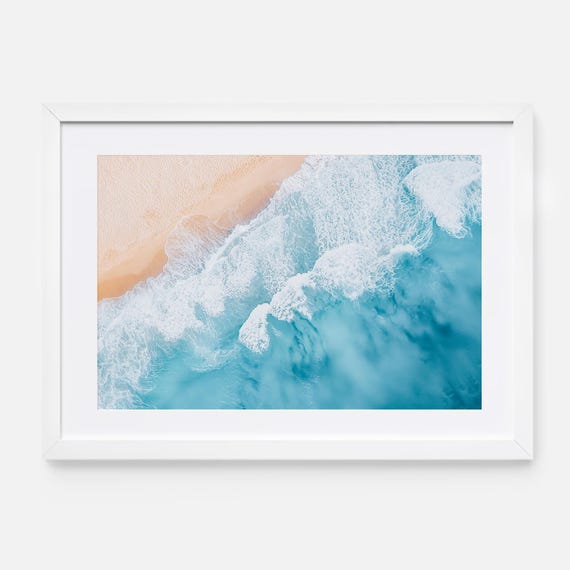 Aerial Ocean Photography Print, Modern Beach Wall Art, Framed or Unframed Coastal Photography
