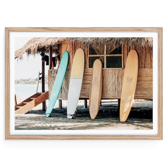 Surfboards Beach Shack Art Print, Coastal Photography