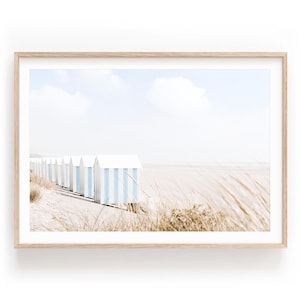 Domki plażowe, wydruk artystyczny: neutralna fotografia nadmorska