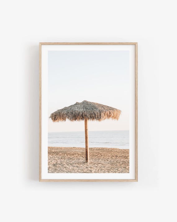 Beach Umbrella Photography Print: Boho Coastal Bedroom Wall Art, Modern Beach Decor