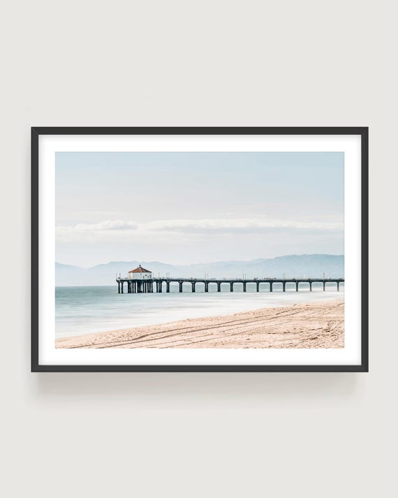 Manhattan Beach Pier Art Print - Soft Blue Coastal Photography