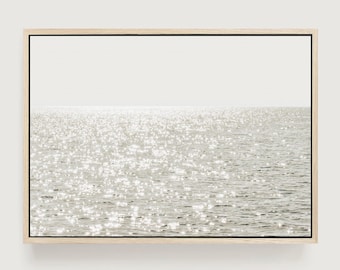 Framed Sparkling Ocean Canvas Print: Coastal Modern Wall Art