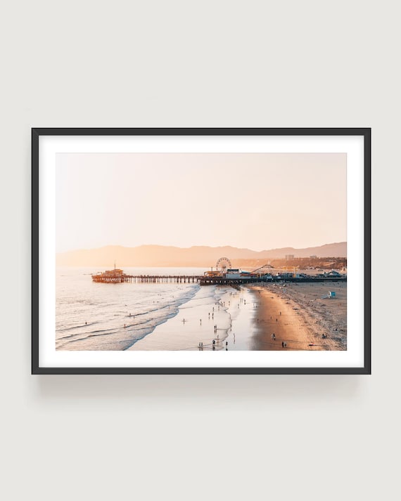 Santa Monica Beach Pier Fine Art Print, California Coastal Sunset Photography Framed or Unframed
