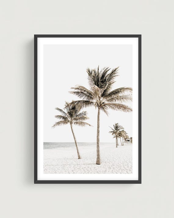 Neutral Beach Wall Art - Tropical Palms Photography Print, Boho Coastal Room Decor