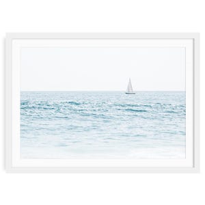 Minimalist Sailboat Seascape Art Print: Coastal Nautical Photo