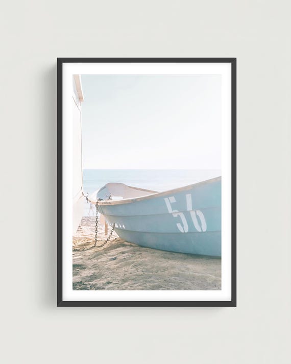 Blue Boat Photography Print - San Clemente Beach Coastal Wall Art