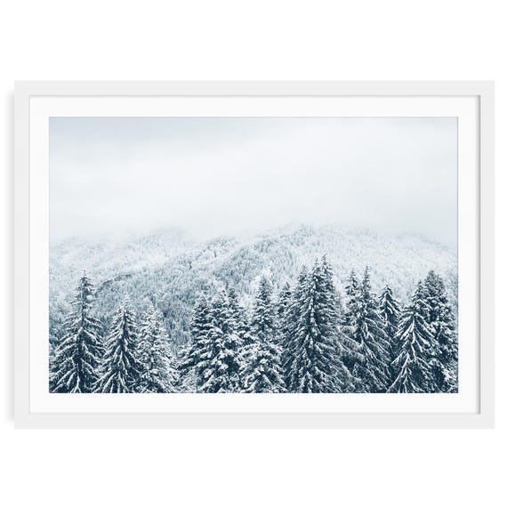 Winter Mountain Landscape Art Print: Snowy Pine Forest Photography