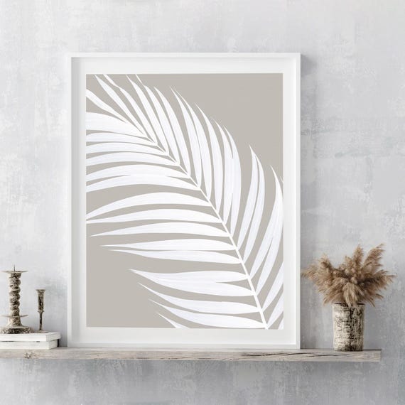 Palm Leaf Art Print: Minimalist Beige Botanical Photography, Framed or Unframed