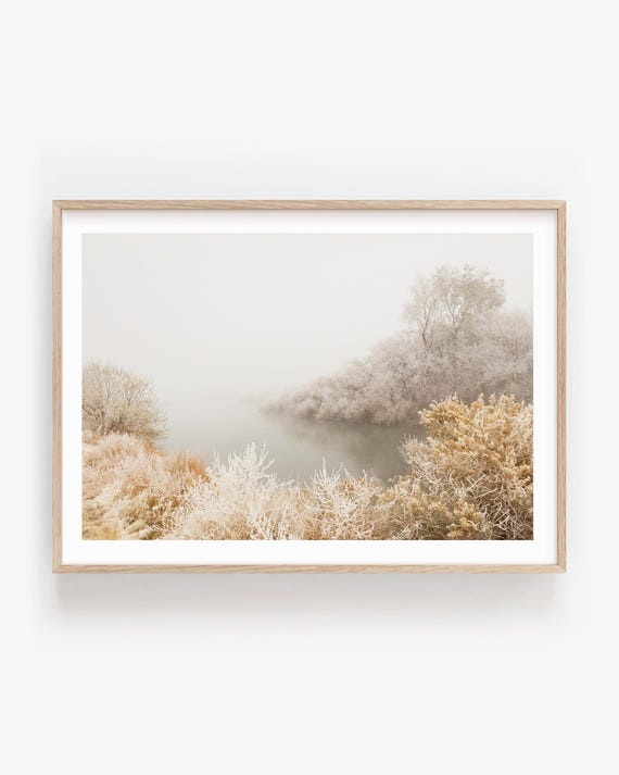 Winter Morning River Fine Art Print, Neutral Nature Photography Framed or Unframed