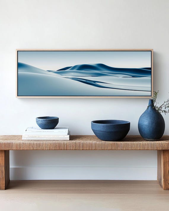 Abstract Blue Ocean Wall Art - Minimalist Coastal Landscape Fine Art, Long Panoramic Print