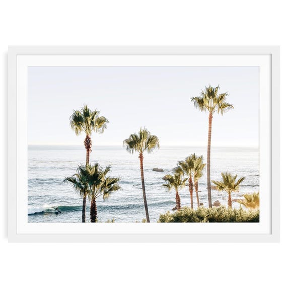 Laguna Beach Palm Tree Seascape Print, Coastal Living Room Decor