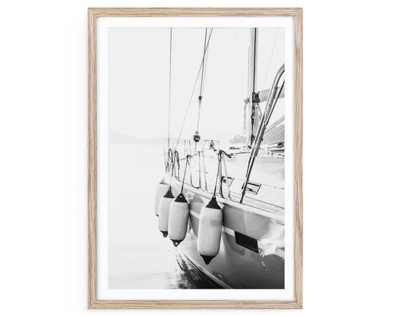 Fine Art Sailboat Print, Black and White Nautical Photography, Modern Framed Wall Art