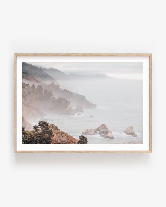 Big Sur Coastal Wall Art Print - California Misty Landscape Photography in Muted Tones