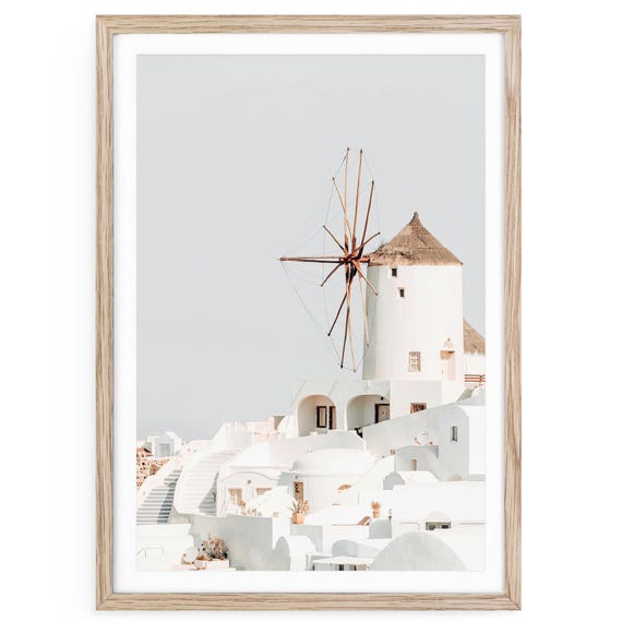 Santorini Windmill Fine Art Print, Greek Island Coastal Wall Art Framed or Unframed