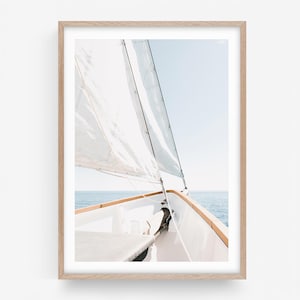 White Sailboat Fine Art Print - Modern Coastal Wall Art, Nautical Bathroom Decor