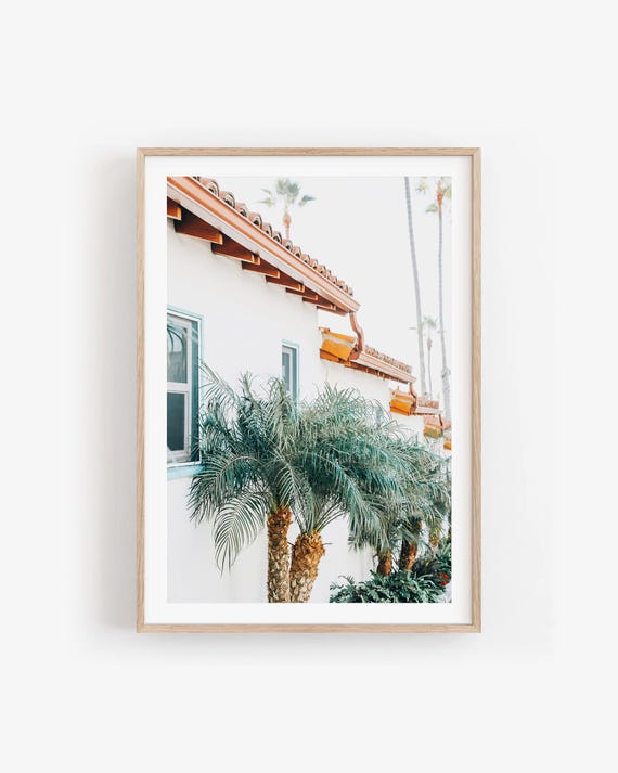 California Wall Art: Spanish Style Architecture Print, Palm Tree Coastal Photography