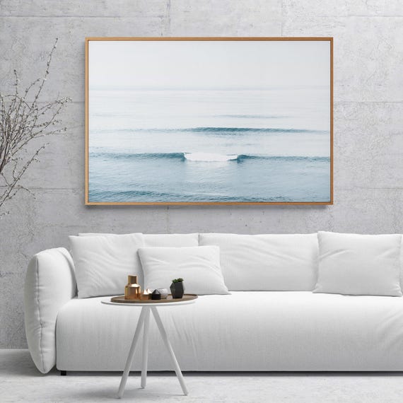 Blue Ocean Waves Framed Canvas Print, Large Coastal Wall Art, Minimalist Seascape Photography