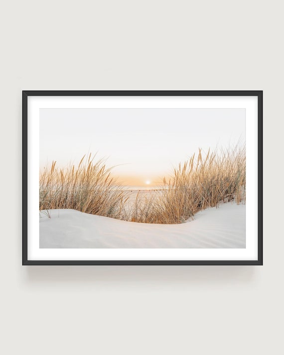Beach Grass Sunset Print - Calming Coastal Wall Art (Framed or Unframed)