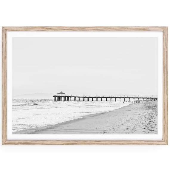 Manhattan Beach Pier Black and White Print, California Coastal Photography
