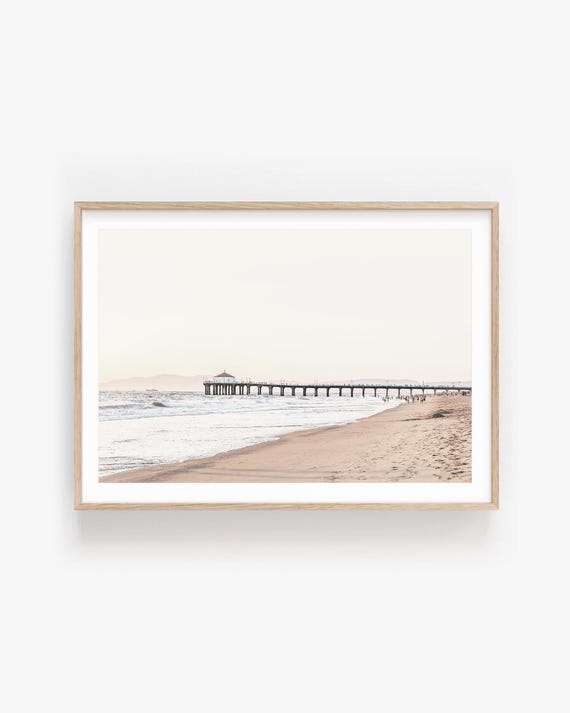 Manhattan Beach Pier Photo Print, Muted Coastal Wall Art