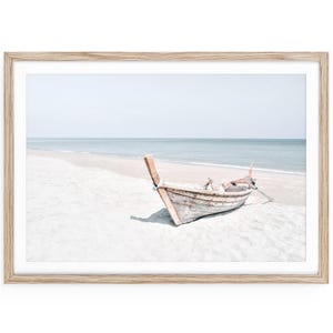 Kustbootprint, minimalistische strandkunst, ingelijste of niet-ingelijste grote horizontale wanddecoratie