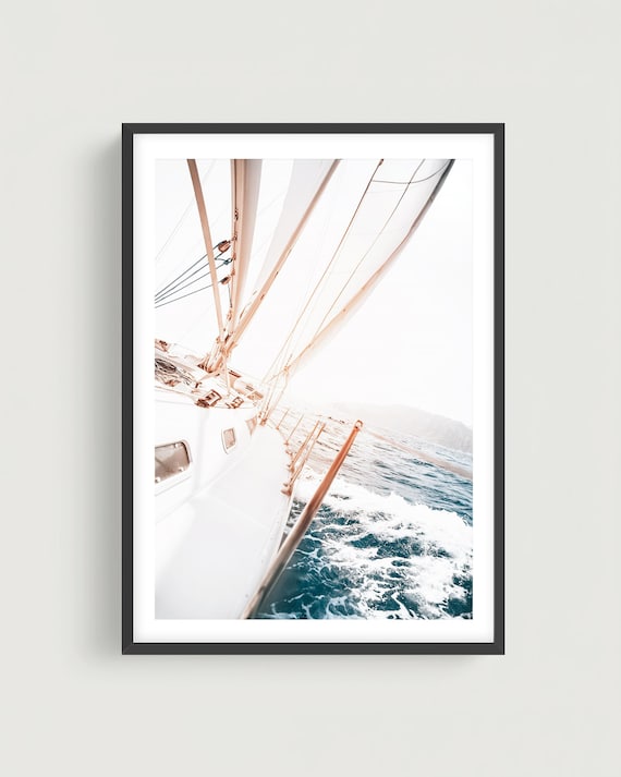 Sailing Yacht Fine Art Print - Nautical Beach House Decor, Framed or Unframed