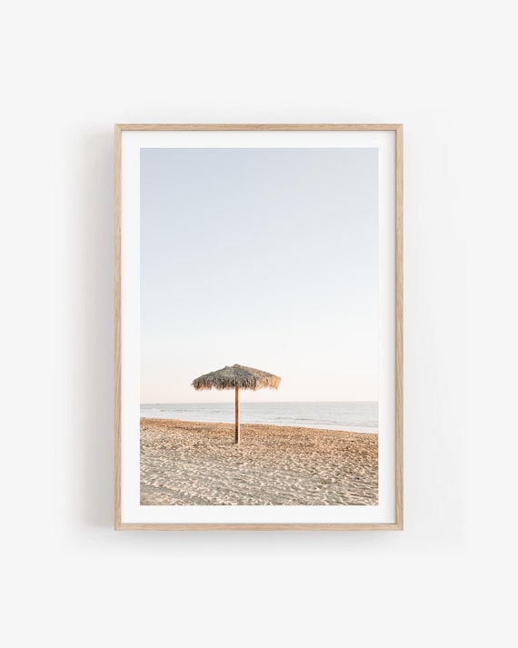 Beach Photography Print: Neutral Coastal Umbrella Decor, San Clemente Wall Art