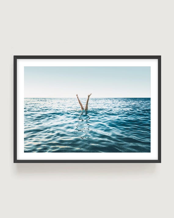 Turquoise Ocean Photography Print - Swimmer Legs Coastal Wall Art