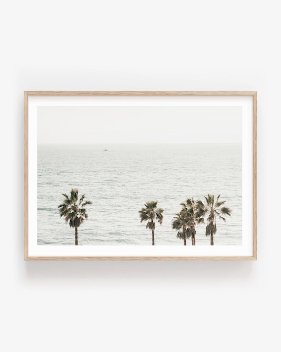 Coastal Wall Art – Neutral Palm Tree Print, Minimalist Ocean Photography