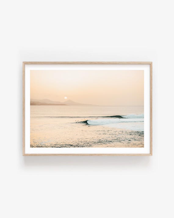 Sunset Ocean Wave Print, Neutral Coastal Photography, Beach House Art