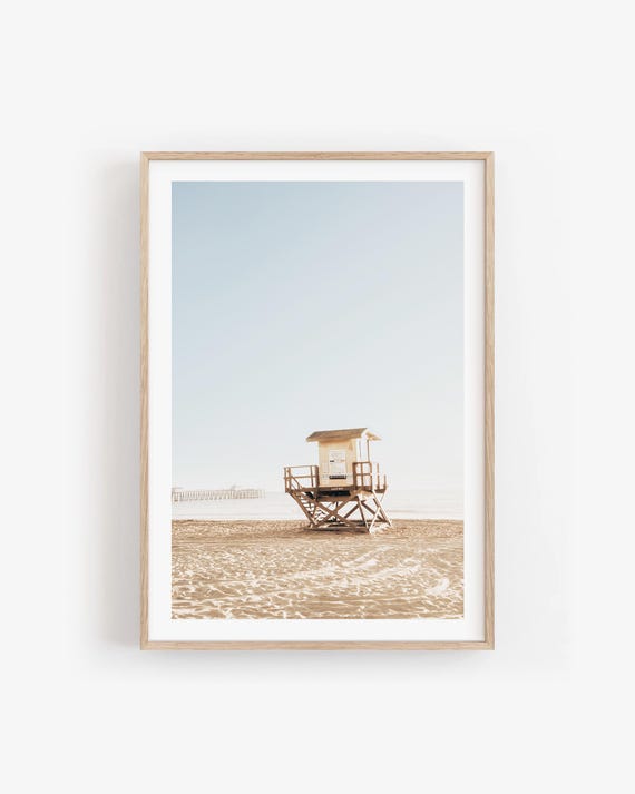 Beach Wall Art: San Clemente Lifeguard Tower Fine Art Print, Neutral Coastal Photography