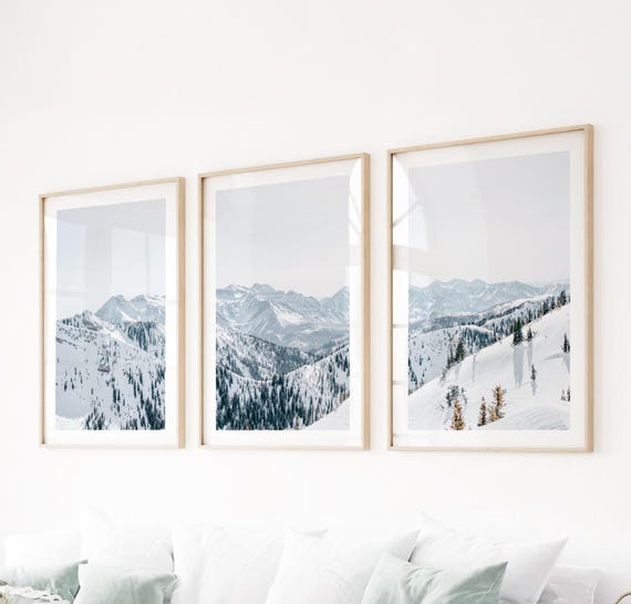 Winter Mountain Prints Set: Snowy Landscape Triptych, Scenic Nature Wall Art