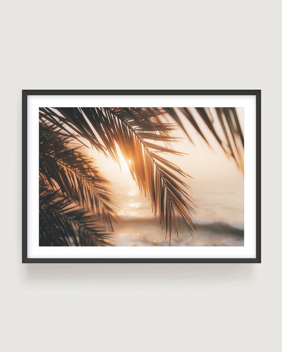 Tropical Island Beach Wall Art - Coastal Sunset Palm Tree Photography Print