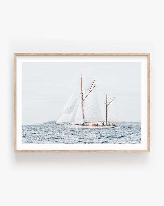 Sailing Yacht Wall Art - Minimal Ocean Print for Nautical Home Decor