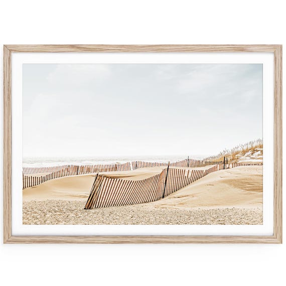 Beach Fence Art Print: Minimalist Coastal Sand Dunes Photography