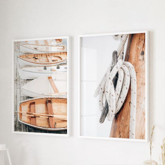 Coastal Photography Print Set, Beige Nautical Wall Art, Modern Gallery Duo