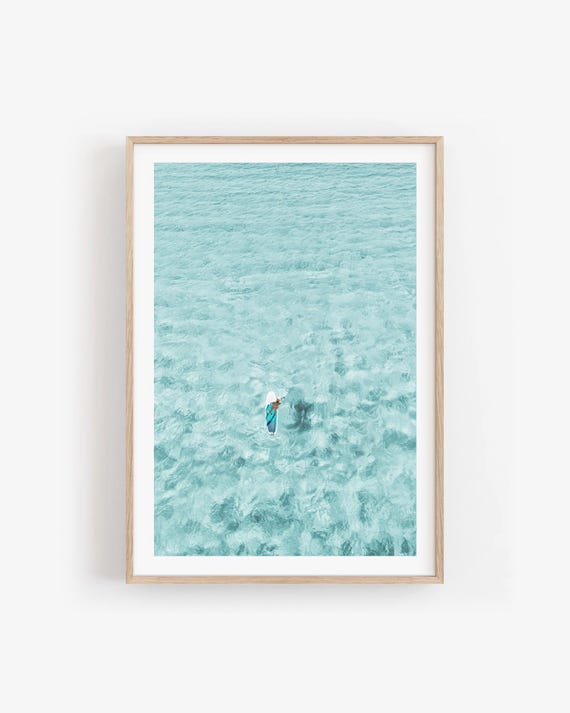 Paddle Board Photography Print: Aerial Ocean Wall Art, Turquoise Beach Decor